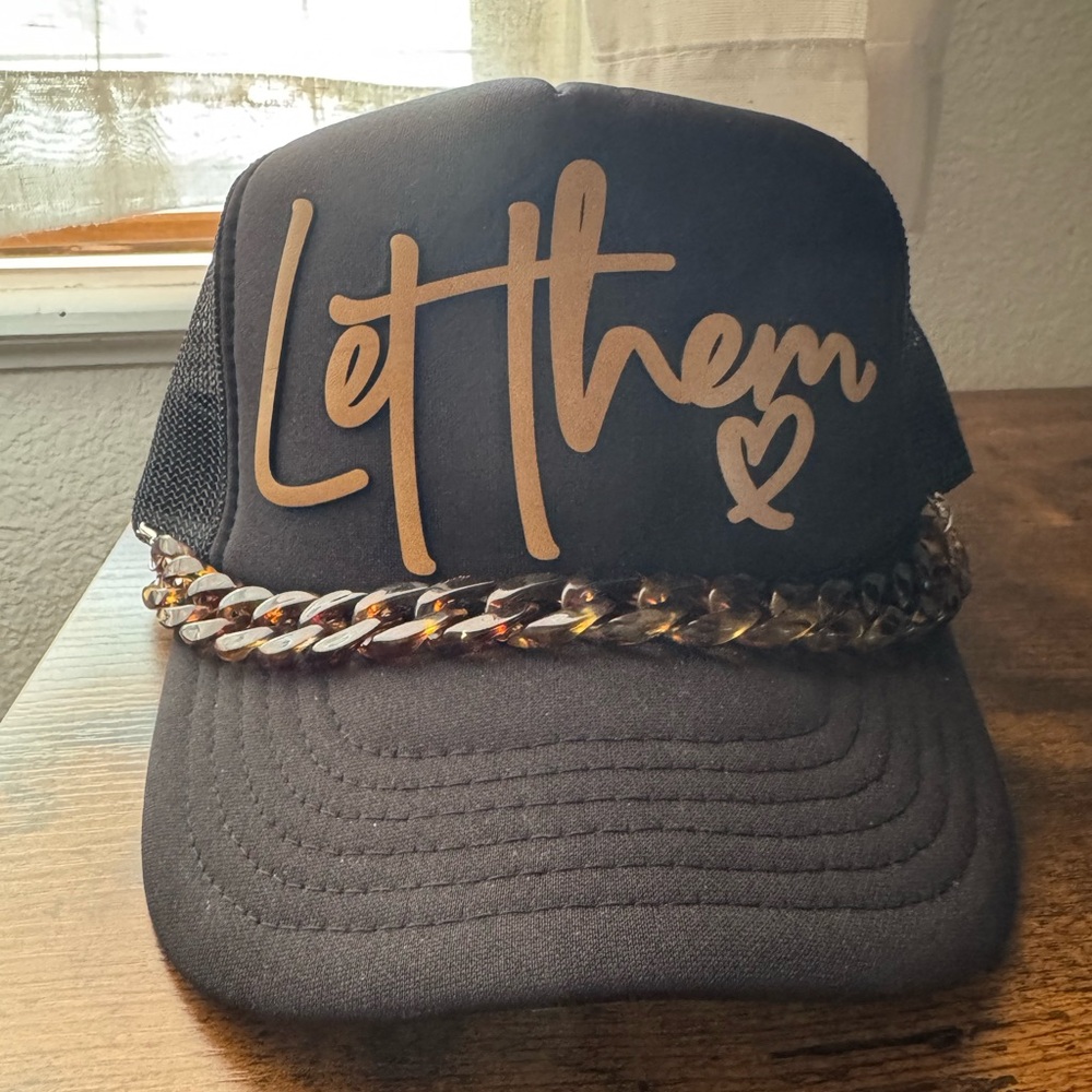 OTTO Black Cap w/ leather brown Script Let them patch & removable tortoise chain